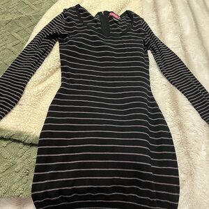 Say What? Black and Gray Striped Long Sleeve Dress